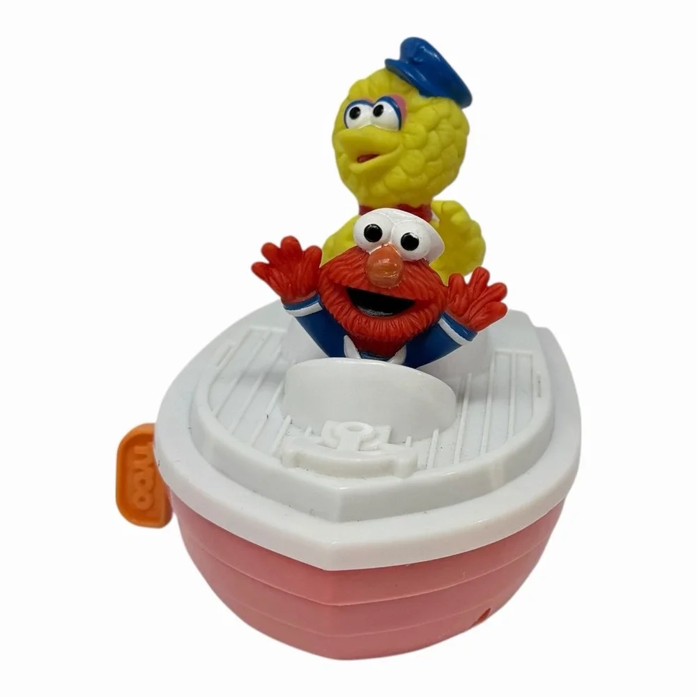 VTG Sesame Street BIG BIRD & ELMO Wind Up Boat Tyco 1995 Jim Hensen, NOT WORKING